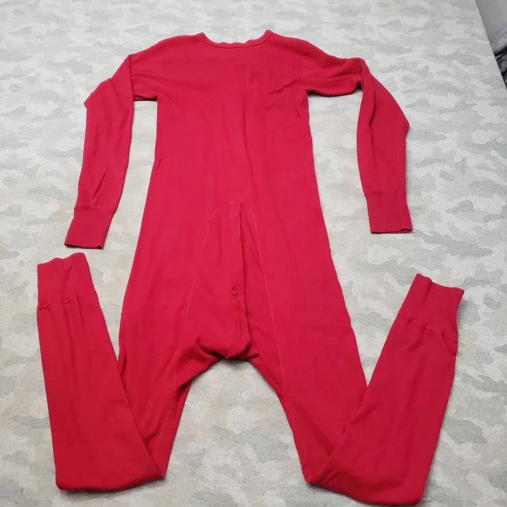 Carhartt Pajamas Union Suit Mens Medium Red Thermal Button Long Johns